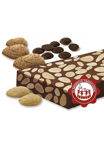 Turrón de chocolate con almendras (chocolate 55%)(almendras 45%). Calidad Suprema. Peso neto 500g - Imagen 2