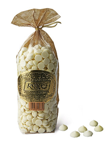 Xocolata blanca amb forma de gotes (cacau mínim 30,3%). Pes net 200g