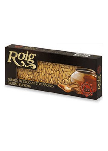 Turrón de crocant con piñones (piñones 64%). Calidad Suprema. Peso neto 200g