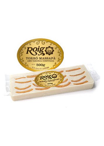 Turrón de mazapán con naranja confitada (naranja confitada 25%). Calidad Suprema. Peso neto 500g
